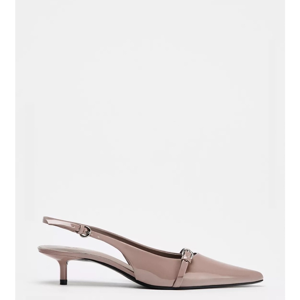 Zara Tan Slingback Kitten Heels with Pointed Toe